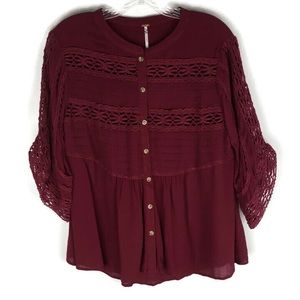 Free People Boho Crochet Rayon Swing Top in Red